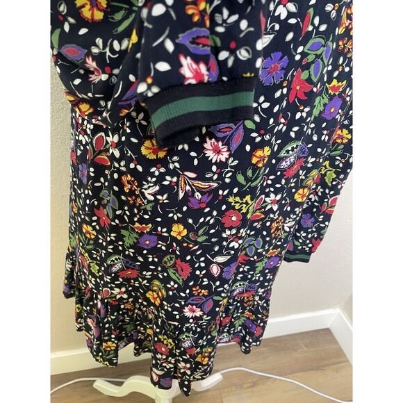 Zara Peplum Dress Size M Black Floral Varsity cuffs Long Sleeve Ruffle Hem - Picture 7 of 14